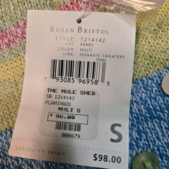 Susan Bristol Size S Short Sleeve Sweater Cardigan‎ Beaded Flamingos 2001 NEW - Picture 7 of 8